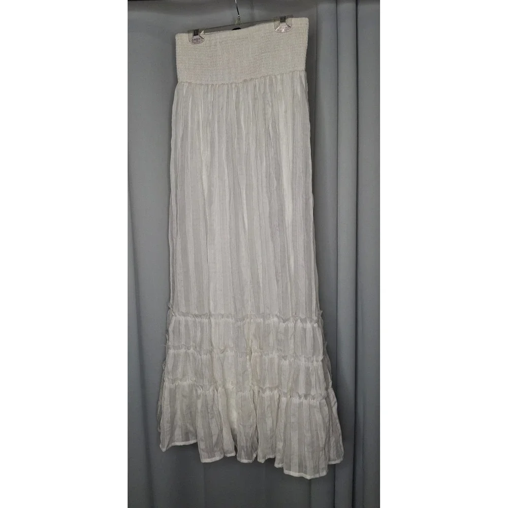 Lulus White Smocked Tiered Maxi Skirt Boho Flowy Textured Small
